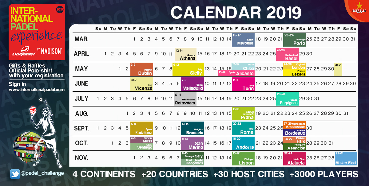 Calendario International Padel Experience 2019